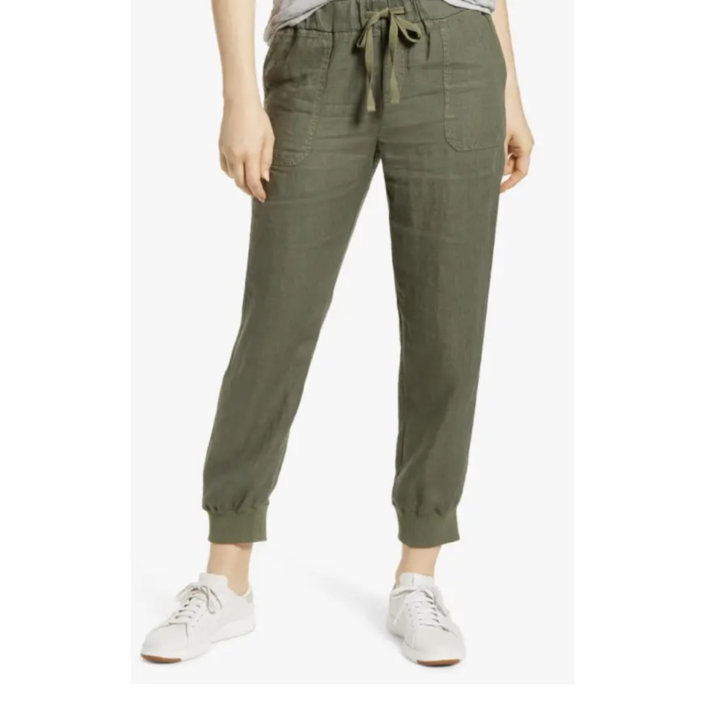 Caslon Women’s 100% Linen Olive Green Lightweight Elastic Waist Joggers - SP